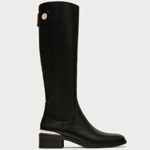 Zara Tall Black Low Heeled Riding Boots Sz 41 10